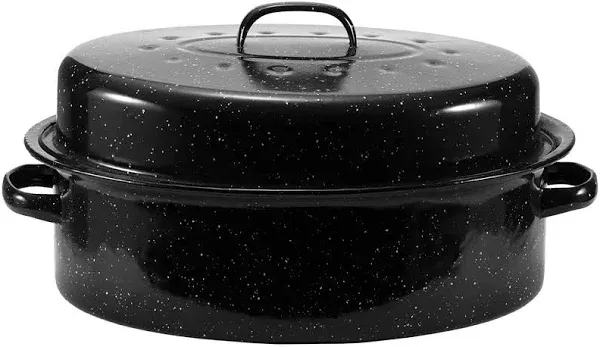 JY COOKMENT Granite Roaster Pan 19” Enameled Roasting Pan with Domed Lid. Ova...