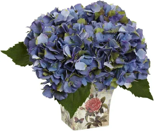 Nearly Natural Hydrangea Silk Arrangement with Floral Planter