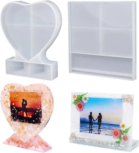 LET'S RESIN Epoxy Molds, Silicone, Large Size Picture Frames Silicone Molds Rectangle & Heart Shape Epoxy Resin Molds for DIY Home Table Décor