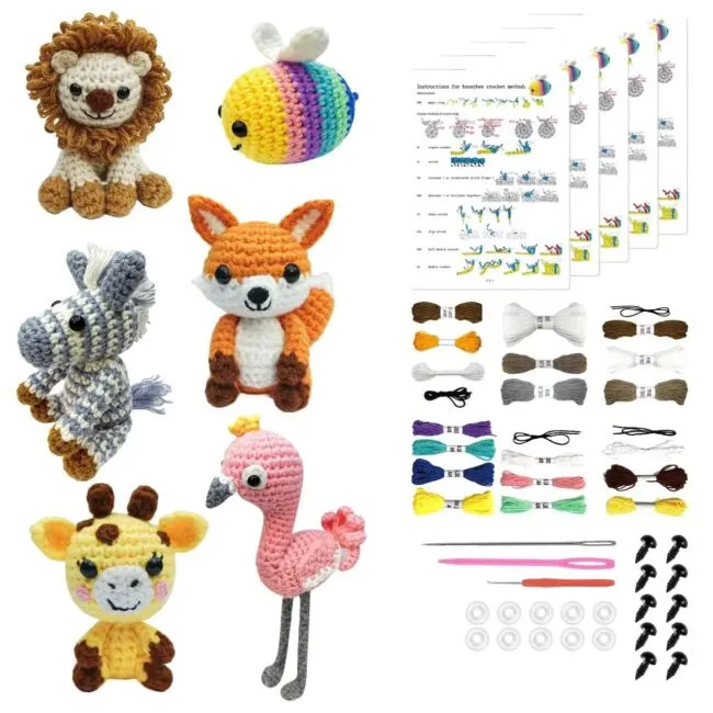 Msaah 6Pcs Crochet Kit for Beginners, 2024 DIY Craft for Adults and Kids, Great Gift for Crochet Lovers, Crochet Animal Kits with Step by Step Videos,Yarn,Crochet Hook,Birthday Gift, Holiday Gift