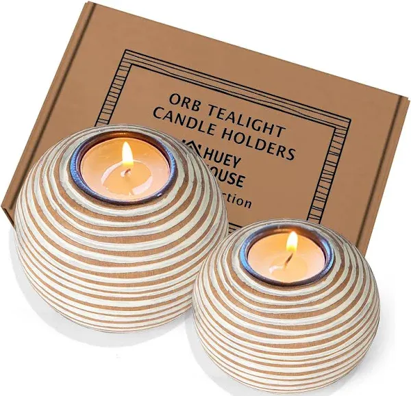 Tuva Orb Candle Holders gift Boxed Set Of 2 Table Centerpieces For Dining Or L