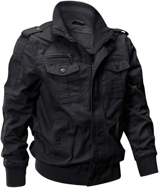 EKLENTSON Jacket Winter for Men Military Jacket Bomber Jacket Lightweight Windproof Windbreaker Black