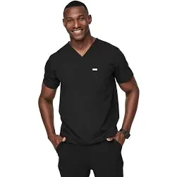 Figs Leon Three Pocket Scrub Top Mens Small Black Technical Medical Employee