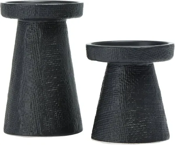 Main + Mesa Stoneware Pillar &amp; Taper Candle Holders Set of 2 Black