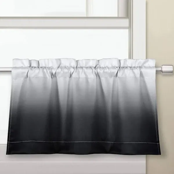 SeeGlee Ombre Blackout Waterproof Curtain Valance for Kitchen Window Above Sink - Small Window Valance for Bathroom Small Windows (Black,30 W x 14