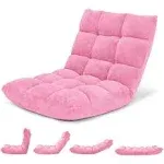 Costway Adjustable 14-Position Floor Chair Folding Lazy Gaming Sofa Chair Cushioned Pink