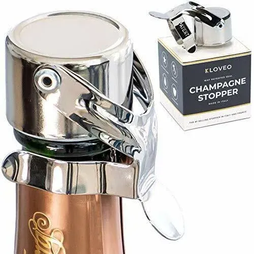 Champagne Stoppers by Kloveo - Patented Seal (No Pressure Pump Needed) Made in I