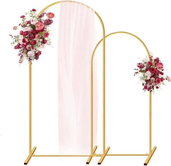 Arch Backdrop Stand 6.6FT, Gold Arch Aluminum Alloy Round Backdrop Stand with Base, Reusable Balloon Garland Arch Kit for Wedding, Garden, Birthday, Baby Shower, Graduation Decorations