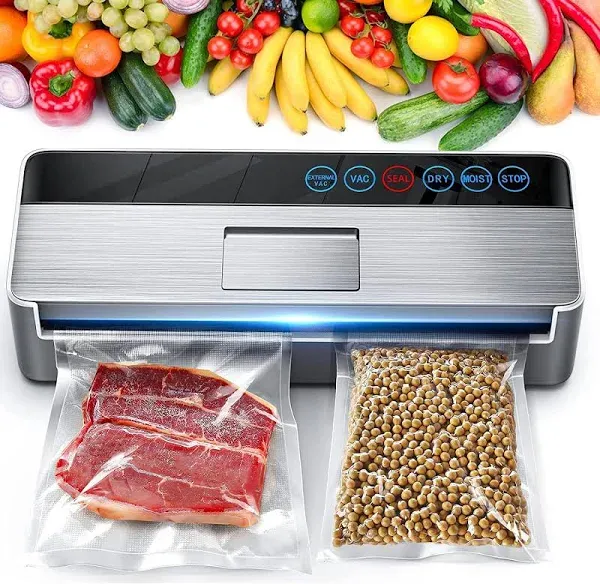 TNO Vacuum Sealer, Automatic Food Sealer Machine for Food Savers w/Dry & Moist Food Modes | LED Indicator Lights| Starter Kit丨Includes 10 Precut Bags, For Sous Vide and Food Storage