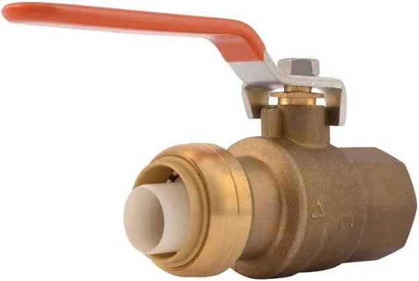 SharkBite 1/2 x 1/2 Inch Ball Valve with FNPT Connector, Push to Connect Brass Plumbing Fitting, PEX Pipe, Copper, CPVC, PE-RT, HDPE, 22182-0000LF