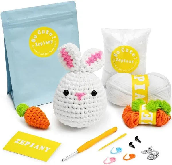 Crochet Kits for Beginners - All-in-One Stuffed Animal Knitting Bunny&amp;Carrot