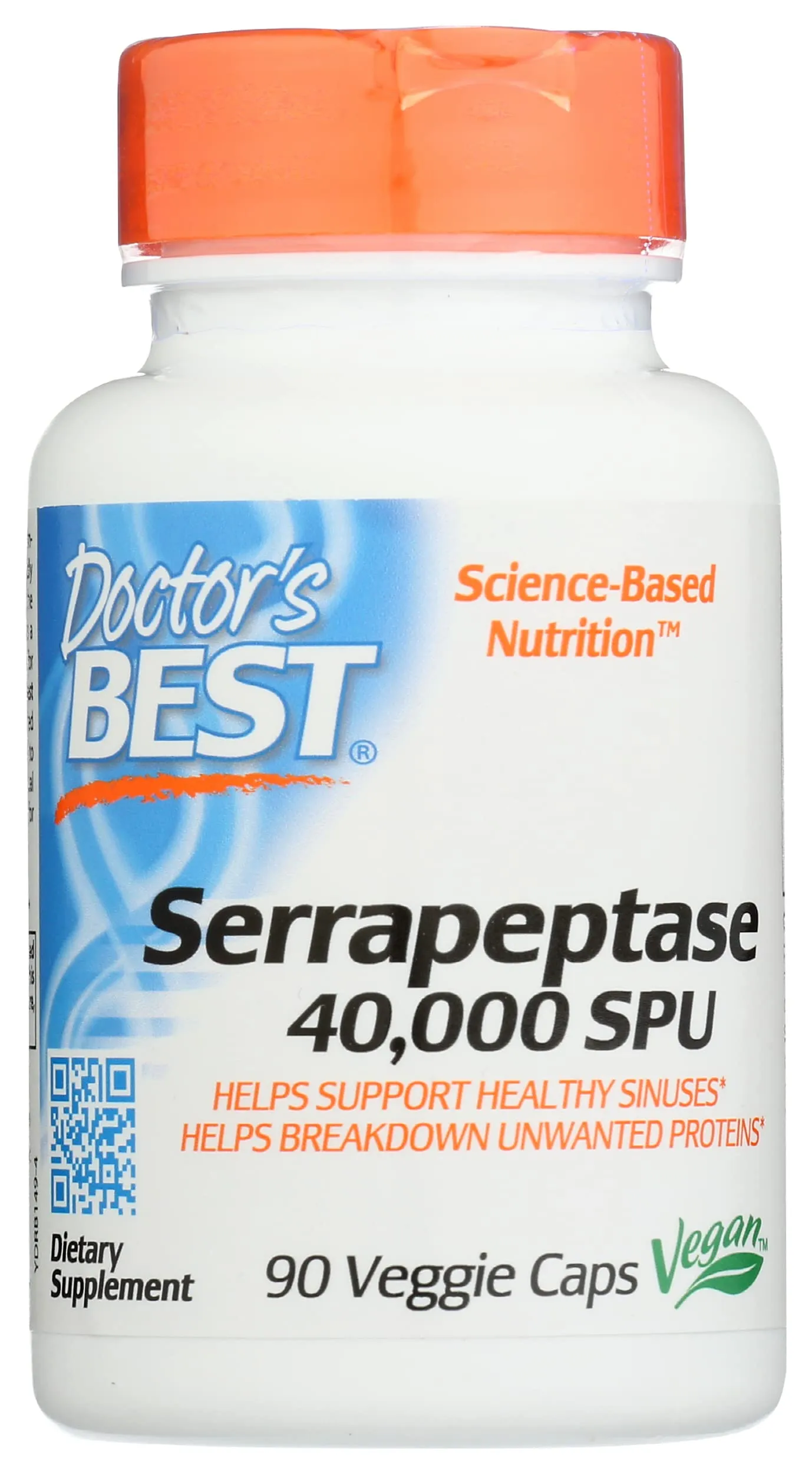 Doctor&#039;s Best Serrapeptase, Supports Healthy Sinuses, 40,000 SPU, 90 Capsules