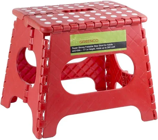 Greenco Super Strong Foldable Step Stool for Adults and Kids, 11", Red