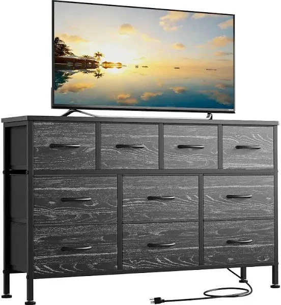 Drawers Dresser TV Stand With Power Outlet for 55&#039;&#039; TV Stand, Wide Dresser Table