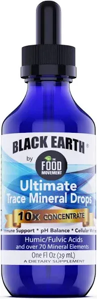 The Food Movement Co. Black Earth Ultimate Trace Minerals 10x Strength, Fulvic Acid & Humic Acid, Non GMO Vegan Dropper, 1 Ounce - Ideal Supplement for Athletes