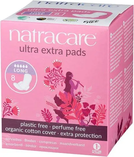 Natracare Ultra Extra Pads with Wings, Super, Individually Wrapped, Made with Certified Organic Cotton, Ecologically Certified Cellulose Pulp and Plant Starch (1 Pack, 10 Pads Total)