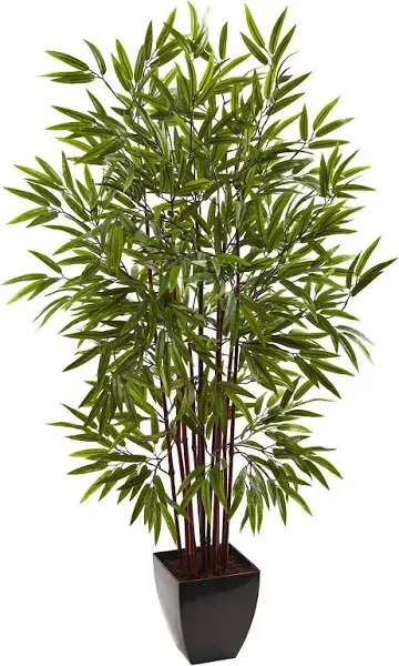 Nearly Natural Artificial Plant 5? Indoor Plastic Black Pot Bamboo Silk Green