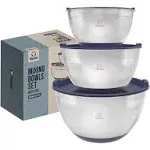 Chef Pomodoro Mixing Bowls with Lids, Stainless Steel Bowl Set, Non-Slip Sili...