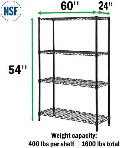 Designer's Image™ 48"W x 74"H x 24"D Black 4-Tier Commercial Grade Wire Shelving Unit