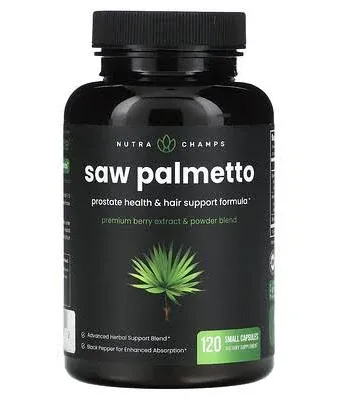 NutraChamps Saw Palmetto for Men & Women with Saw Palmetto Extract, Berry Powder & Herbal Blend - Supports Healthy Prostate, Urination Frequency, DHT Blocker & Hair Loss Prevention - 120 Capsules