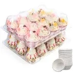 LotFancy Mini Cupcake Containers, 12 Count, 40 Pack, Clear Plastic Cupcake Holder with 480 Mini Cupcake Liners, Dozen Disposable Mini Cupcake