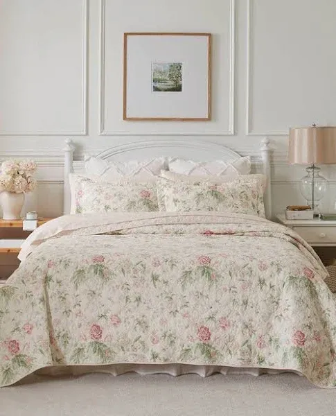 Laura Ashley Breezy Floral Pink Quilt Set