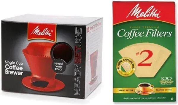 Melitta Pour Over Coffee Cone Brewer and 2 Filter Combo Set