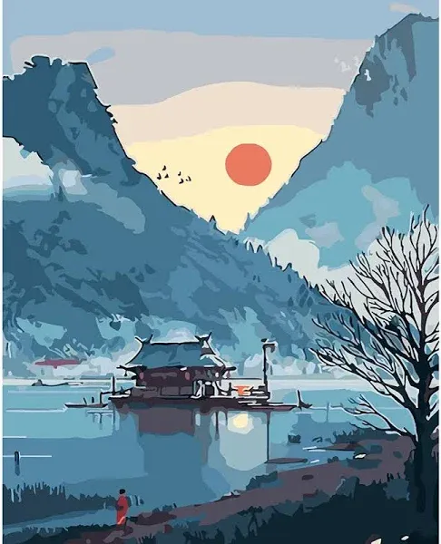 FILASLFT Landscape, Japanese Paint by Numbers for Adults Beginner, Lake, Home Wall Decor16x20 Inch