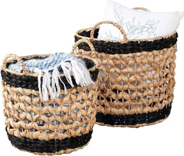 Honey-Can-Do Set of 2 Black/Natural Wicker Round Nesting Baskets