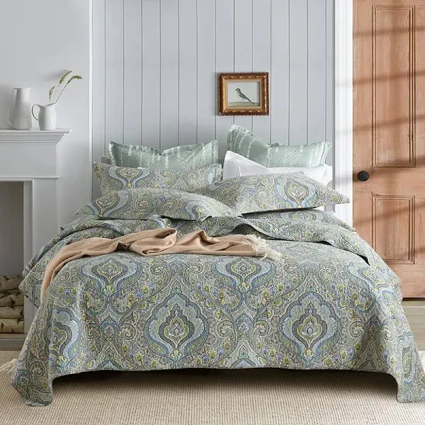 Autumn Dream Cotton Bedspread Quilt Sets, 3 Pieces Reversible Comforter Coverlet Sets, Classical Damask Paisley,King Size