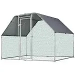 PawHut Galvanized Metal Chicken Coop Cage with Cover, Walk-In Pen Run, 9' W x 6' D x 6.5' H, Silver