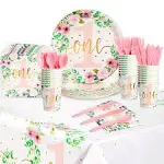 1st Birthday Party Supplies, Dinnerware and Tablecloth (Serves 24, 145 Pieces)