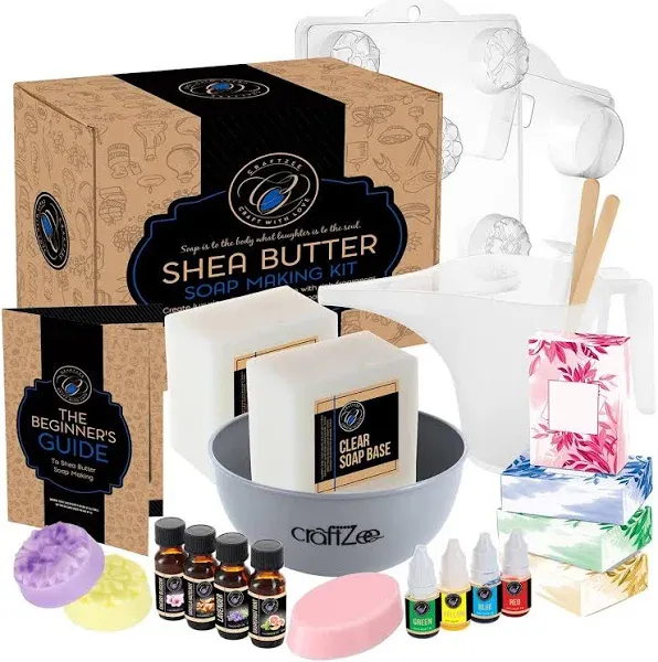 DilaBee CraftZee Soap Making Kit for Adults and Kids - Shea Butter Soap Making Supplies Includes Shea Butter Soap Base, Fragrance Oils, Soap Molds &amp;