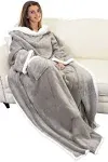 Catalonia Sherpa Fleece Wearable Blanket with Sleeves and Pocket, Micro Plush Warm Sleeved TV Throws Blanket Robe for Adult Wome