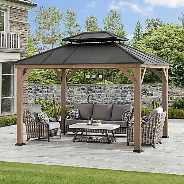 10'x12' Solid Wood Patio Gazebo Garden Gazebos Cedar Frame and Steel Ventilation