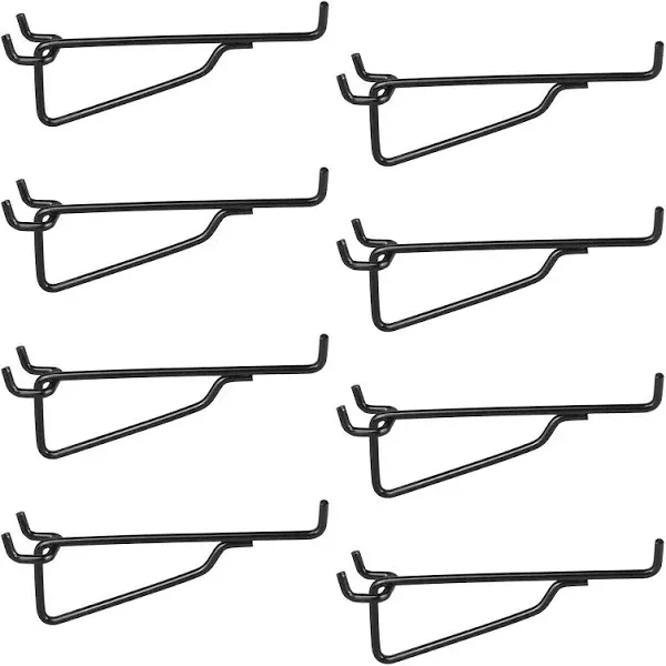 Pegboard Shelf Hooks, 8PACK 6" Black Metal Utility Hook Set, 1/4 inch Peg Board Organizer Accessories, Shelves and Baskets Brackets, Display and Storage Rack for Garage Workbench Art Craft Room Office