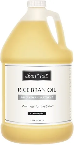 Bon Vital' Rice Bran Oil, 100% Pure and Cold Pressed Carrier Oils for Diffusers, Professional Massage Oil, Best Beauty Secret for Soft & Smooth Skin, Moisturizer, 1 Gallon Bottle