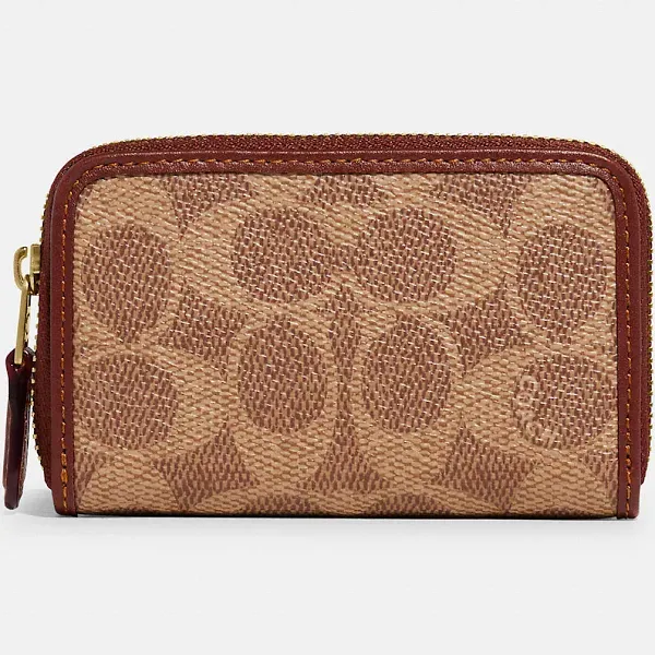 Coach Signature Canvas Small Zip Around Card Case