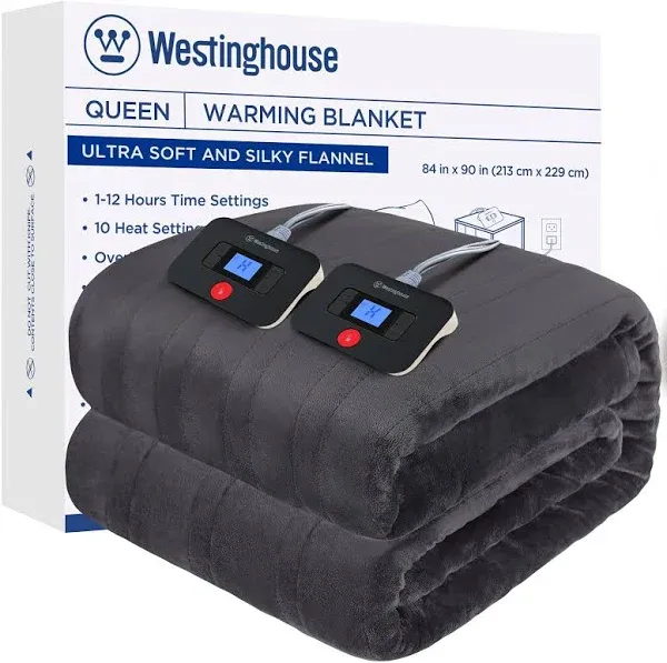 Westinghouse Electric Blanket Size Super Cozy Soft Flannel Heated Blanket with 10 Fast Heating Levels & 1-12 Auto-Off