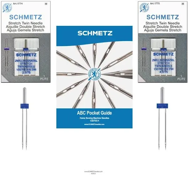 SCHMETZ Stretch Twin Sewing Machine Needle Combo Pack (2 Needles Total and 1 ...