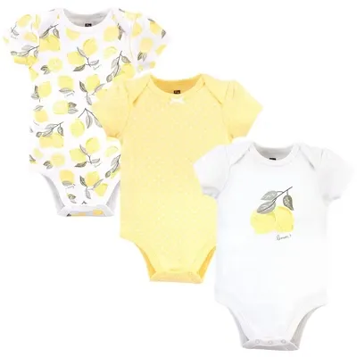 Hudson Baby Infant Girl Cotton Bodysuits 3pk, Lemon