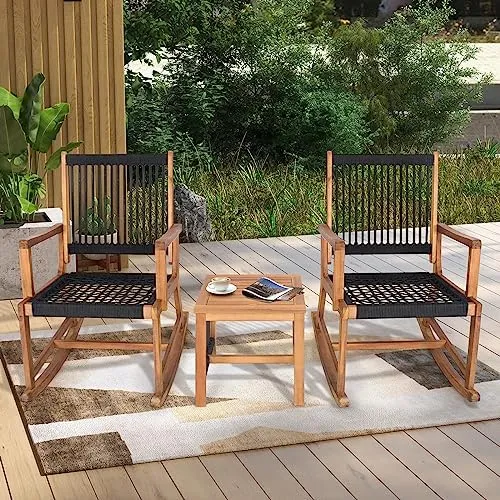 Costway 3 Pieces Acacia Wood Rocking Bistro Set