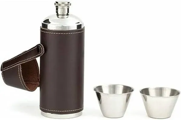 Kikkerland Camping Leather Flask Set