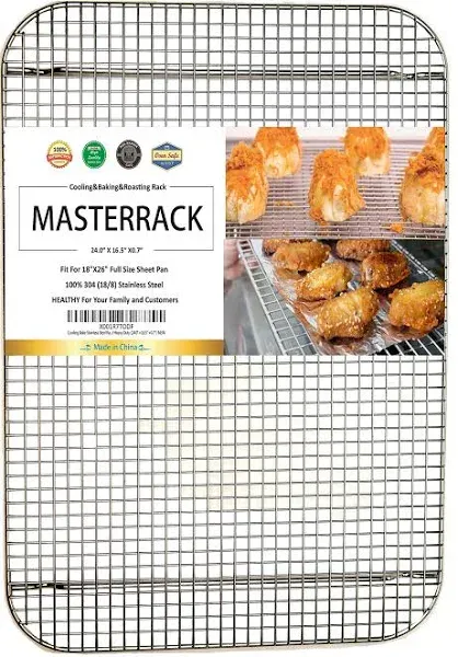 100% 304 Stainless Steel Cooling Rack and Wire Grate For Full Size Sheet Bun Pan,Real Heavy Duty 3.20LB, Roasting,Drying,Commercial Quality, Healthy Material