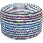 Margo Boho Round Pouf in Blue Braided Jute