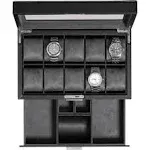 Rothwell 10-Slot Watch Box in Leather with Valet Drawer, Luxury Watch Case Display Organizer with Ultra Soft MicroSuede Liner, J