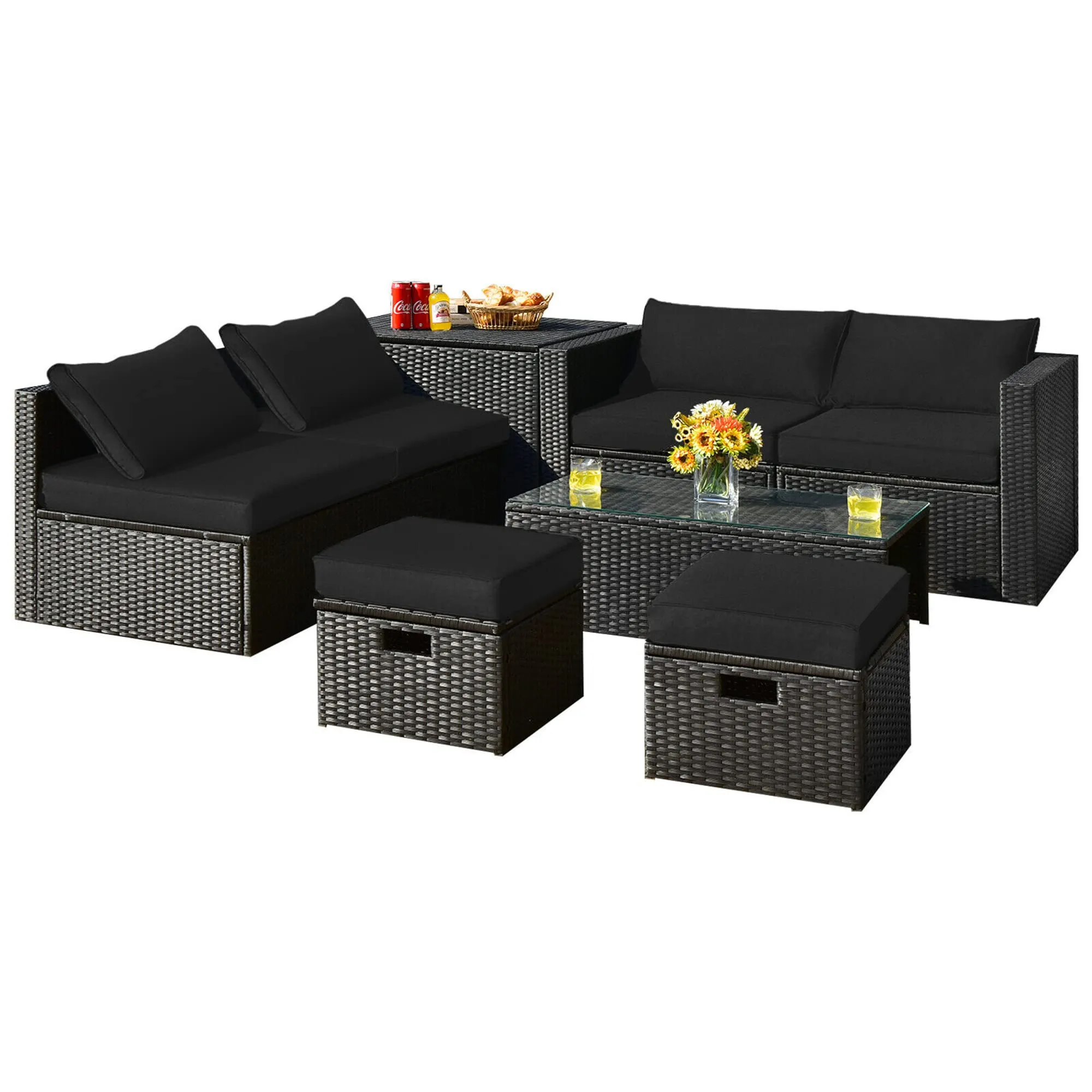 Costway 8pcs Patio Rattan Furniture Set Storage Table Ottoman