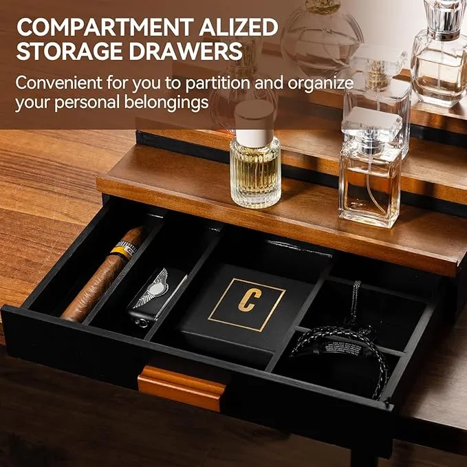 Cologne Display Rack for Men,Wooden Perfume Holder Organizer Tray,3 Tier Cologne Organizer with Drawer Storage and Hidden Compartment,Black