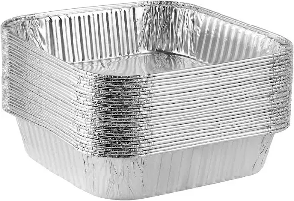 PLASTICPRO Disposable 8'' X 8'' X 2'' Inch Square Aluminum Tin Foil Baking Pans Bakeware - Cookware Perfect for Baking Cakes, Breads, Brownies, Bread, Meatloaf, Lasagna, Pack of 25