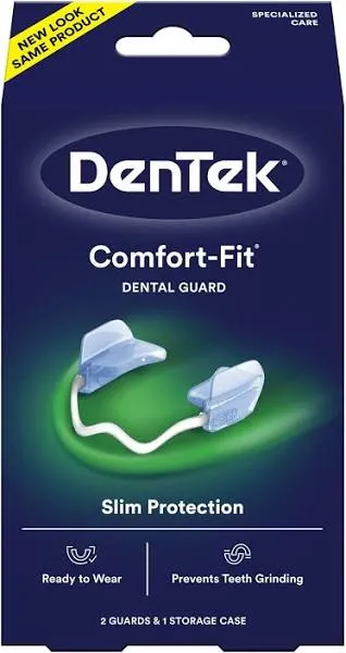 DenTek Comfort-Fit Dental Guard Nighttime Teeth Grinding 2ct &amp; Storage Case Slim